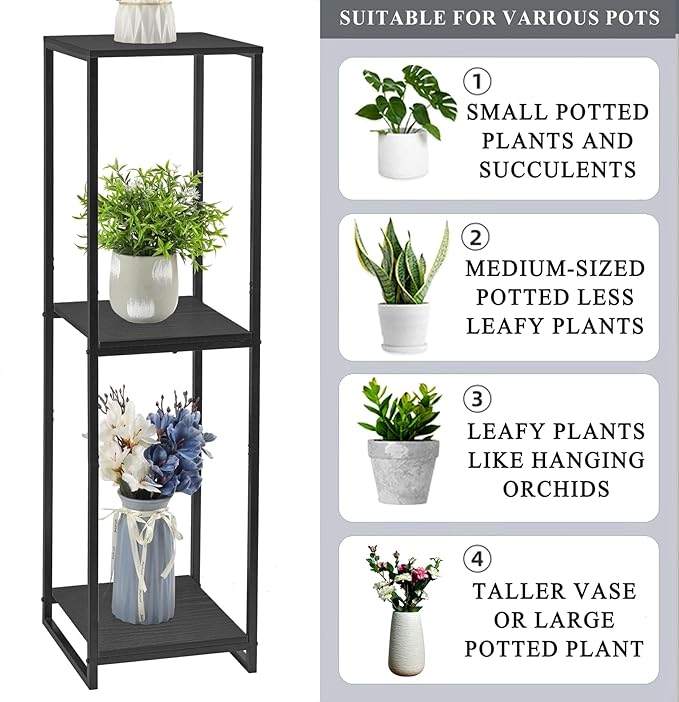 46" Tall Plant Stand Indoor, 3-Tier Modern Plant Shelf, Corner Flower Pot Holder Organizer for Living Room Balcony Patio Garden (Black)