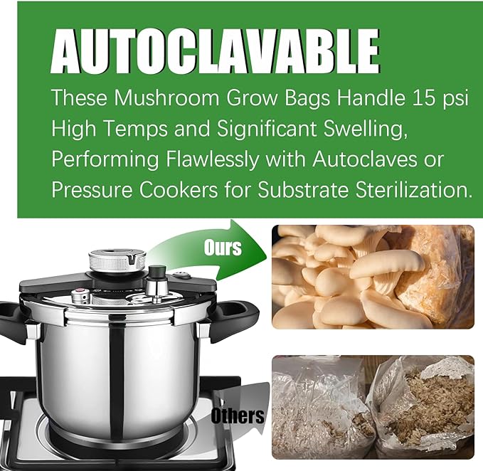 Mushroom Grow Bags, 30 Pack 6 Mil Polypropylene Mushroom Substrate Bags, 8"x5"x20" with Breathable 0.2 Micron Filter Patch, Large Autoclavable Bags for Substrates Strong Tear Resistant