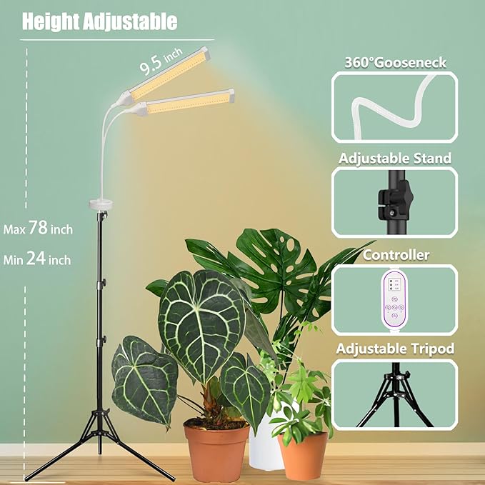 Grow Lights for Indoor Plants Full Spectrum, LED Plant Light with Stand, Adjustable Height, Plant Grow Lights with Auto 4/8/12/H Timer for Indoor Tall Plants.(210 LEDs Stand)