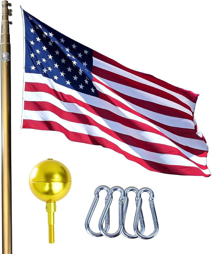 Service First Bronze 20FT Telescoping Flagpole Kit for Outside House In Ground - Anti Tangle Swivel Ring Design - 100MPH Wind Tested