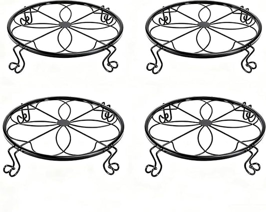 1/2/4 Pack 10/12 Inch Heavy Duty Iron Plant Stands - Rustproof Metal Flower Pot Holder for Indoor Outdoor Use, Round Wrought Iron Planter Stand for Corner Gardening, Patio, Balcony Decor- Black (12IN4PCS)