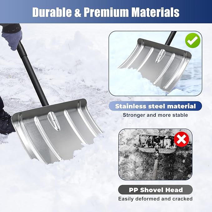 Snow Shovels for Driveway, 68 Inch Long Heavy Duty Aluminum Snow Removal Shovel Pusher for Snow Removal Portable Shovel Detachable for Car Trunk Emergency Camping Home Garage Garden