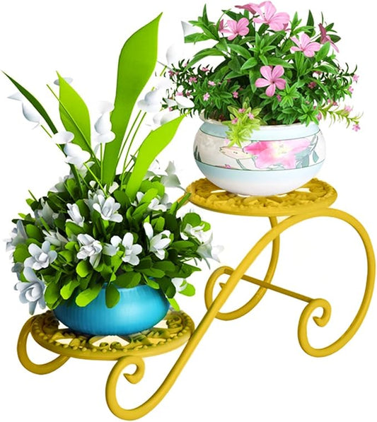 2 Tier Golden Plant Stand for Indoors, Beautiful Appearance And Cute Shape. Golden 1 Pcs