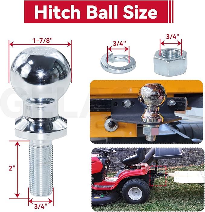 GELASKA Lawn Mower Hitch Kit with Chrome Trailer Hitch Ball, 3/4 x 1-7/8 inch Hitch Ball, Garden Tractor Pro Hi Hitch, Lawn Tractor Hitch with Mounting Kit (4 Carriage Bolt, 3 Nuts)