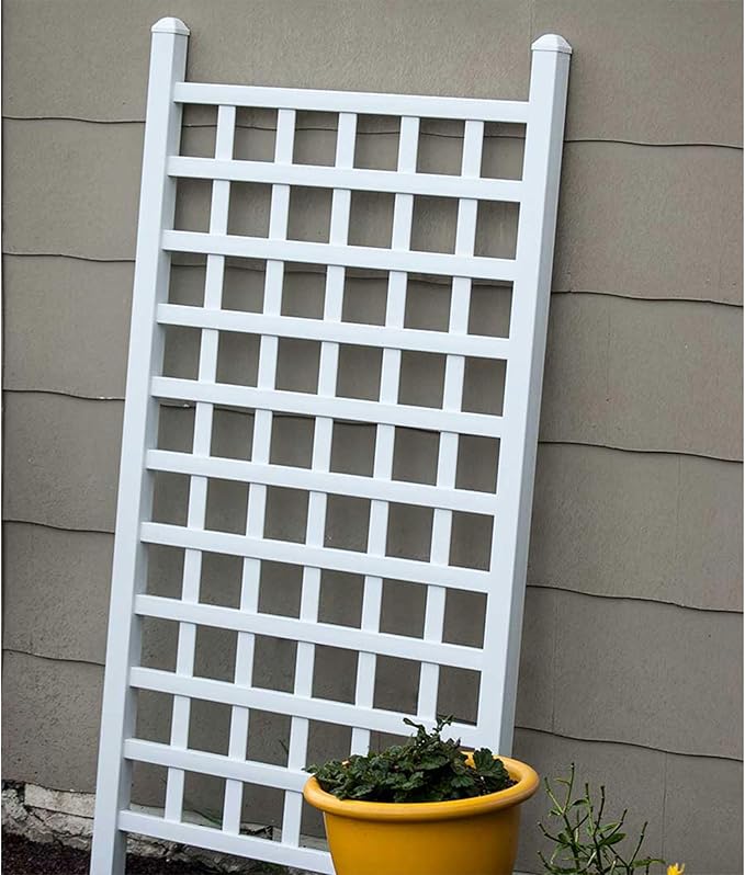 DuraTrel Country Garden Vinyl Trellis, Outdoor Plant Support Frame, White, 35" x 66" - Decorative Grid-Style Lattice for Climbing Vines & Flowers, Use Against Walls, Fences or Freestanding