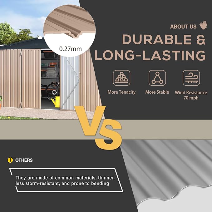 U-MAX 12' x 10' Metal Storage Shed for Ourdoor, Extra Large Yard Steel Shed (116 Sq.Ft Land) with Design of Lockable Doors, Tool and Utility Storage for Backyard, Garden, Patio, Outside use