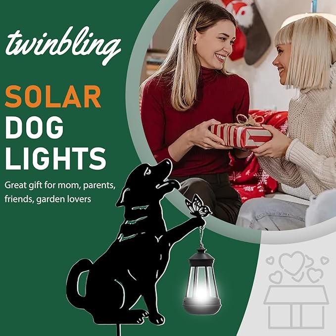 Black Dog Christmas Decorations Outdoor - Solar Lights Outdoor Garden Decor Stake with Butterfly Decorative Metal Housewarming Ornament for Yard Pathway Lawn Patio – Unique Gift Ideas for Christmas