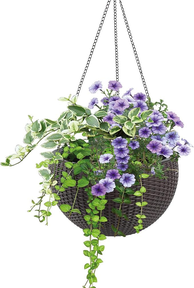 13.5 inch 2Pack Large Hanging Planters for Outdoor/Indoor Plants, Self Watering Hanging Pot with Water Level Indicato, Drainage Holes and Chain for Garden Porch, Brown