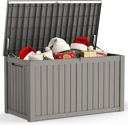 Outdoor Storage Box - Lockable Waterproof UV-Resistant Resin Deck Box for Patio Cushions, Pool Accessories (Grey, 200 Gallon)