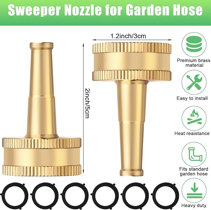 JaGely 12 Pack Sweeper Nozzle for Garden Hose Solid Brass Jet Sweeper 2" Jet Nozzle with 12 Garden Hose Rubber Washers