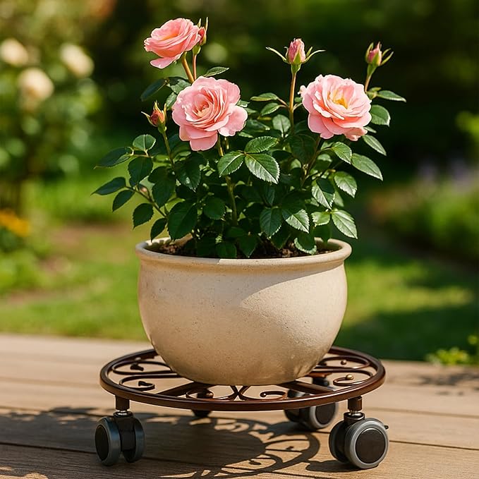 5 Pack Plant Caddy with Wheels Heavy Duty 13.5 Inches Metal Plant Stand with Wheels Plant Dolly Rolling Plant Stand Plant Roller with Casters for Indoor and Outdoor, Bronze