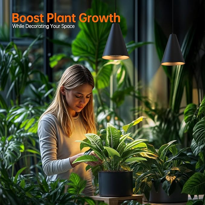 Bstrip 50W Double-Head Hanging Grow Lights for Indoor Plants, 3000K, Black LED Plant Light Bulbs with Timer and 16.4FT Power Cord, Perfect for Tall Plants, Gardens, Flowers, and Greenhouses