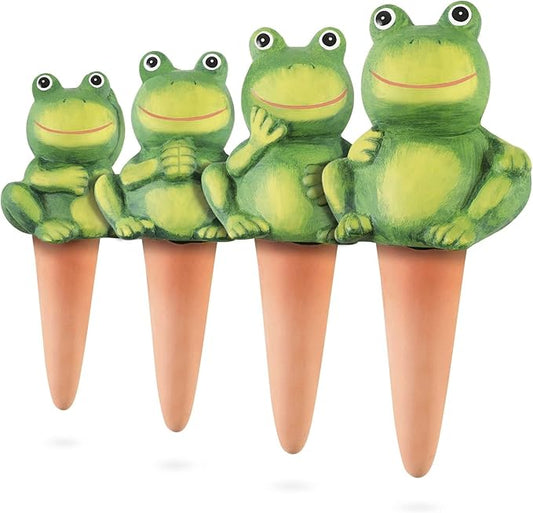 4-Pack Frog Plant Watering Globes Decorative Self Watering Spikes Planter Insert Terracotta Plant Watering Devices Automatic Plant Waterer for Indoor Outdoor Plants