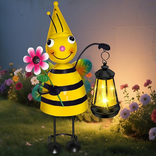 Solar Garden Lights Bee Statue with Solar Lantern Lights,14.17 Inch Garden Lawn Decoration,Birthday Gifts for Women Grandma,Gardening Gifts Decorative Stakes for Yard,Patio,Porch, Christmas,Halloween