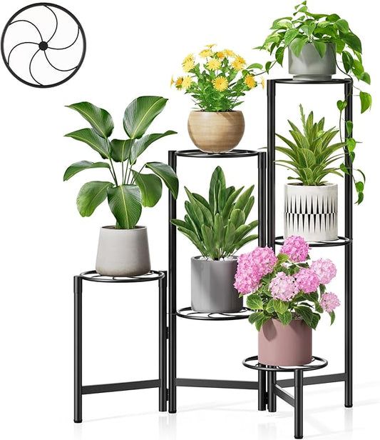 Outdoor Plant Stands for Patio Corner Tall Plant Stand Indoor Metal Flower Pot Stands for Multiple Plants 6 Tier Heavy Duty Shelf Black Kite