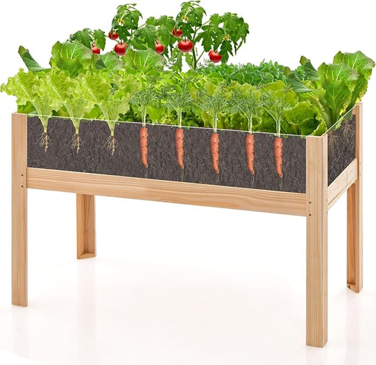 Giantex Raised Garden Bed, Elevated Wood Planter Box with Legs, Drainage Holes, Acrylic Panels, Standing Raised Beds for Fruits Vegetables Flowers Herbs, 47”x23”x31”