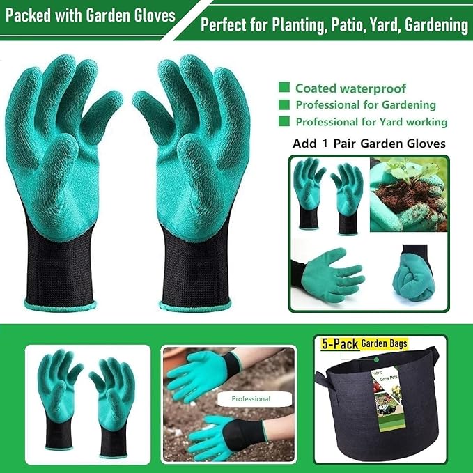 5-Pack 15 Gallon Plant Grow Bags (20x12 inch) Thickened Fabric Plant Pots Garden Bag for Potato,Tomato Planters,Herbs Veggies Planter Bag,Garden Pot,Flower Pot,Barrel Planter,Plant Container W/ Gloves