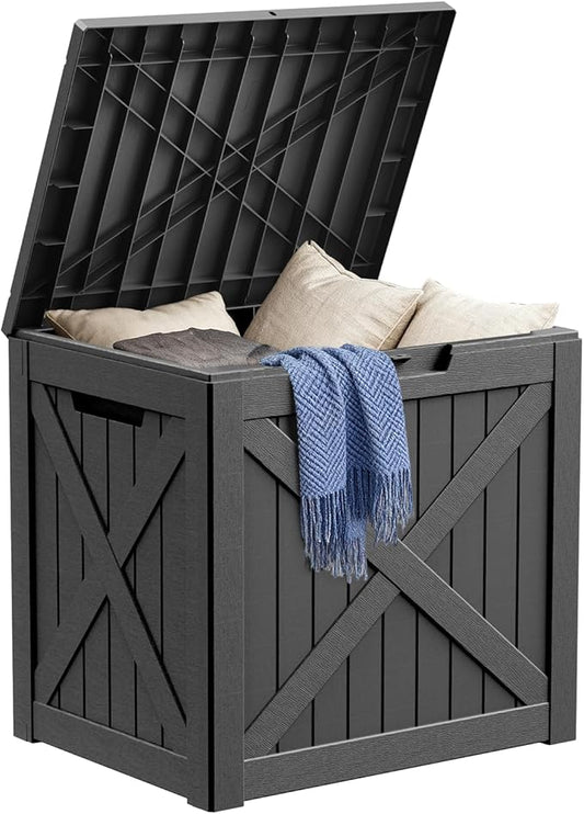 DRATO 32 Gallon Deck Box X pattern, Outdoor Storage Box for Patio Cushion, Garden Tools,Waterproof Patio Storage box, Lockable（Black，32 Gallon）
