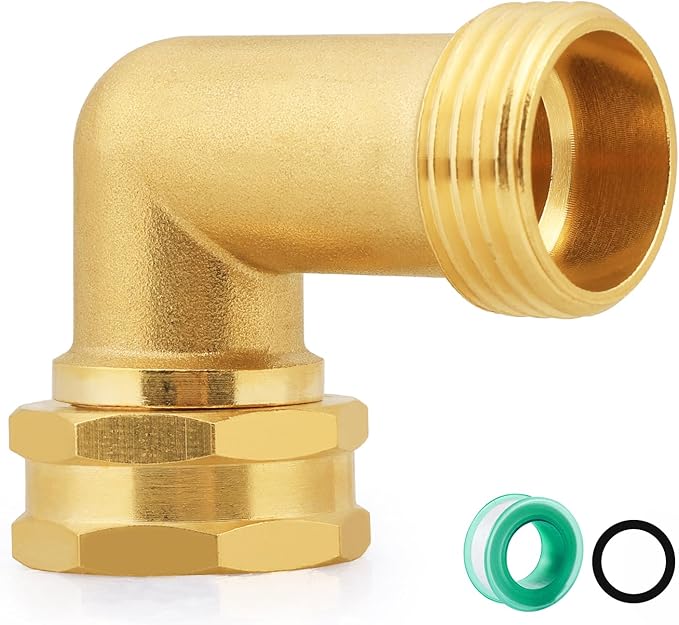90 Degree Brass Full Flow Elbow Connector | 3/4" Solid Brass Right Angle Spigot Extend Adapter | 1-Pack Hose Elbow