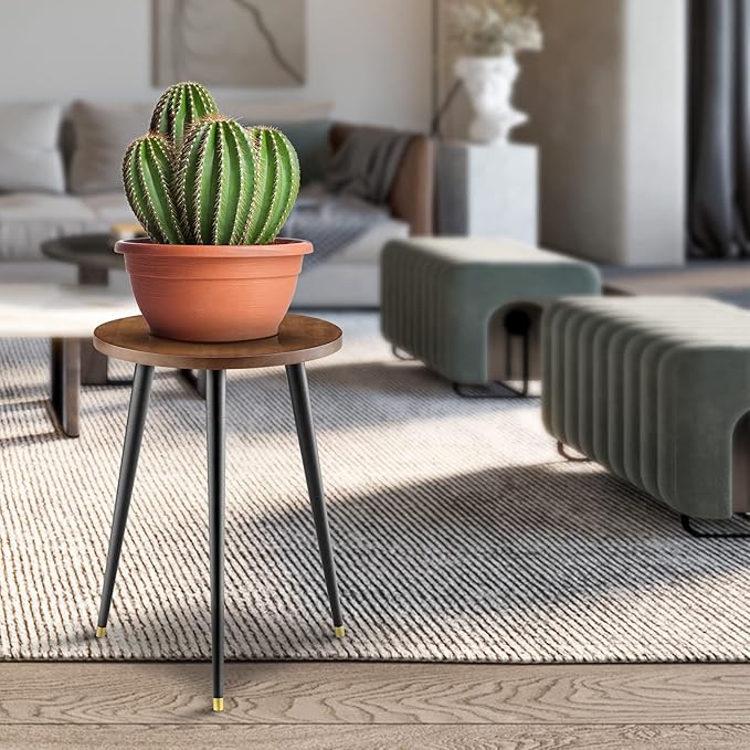 Plant Stand Indoor,Mid Century Wood Plant Stand Plant Table for Flower Pots,Heavy Duty Metal Tall Plant Holder, Modern Home Decor Small Round Side End Table 2 Pack (11.8"x16")