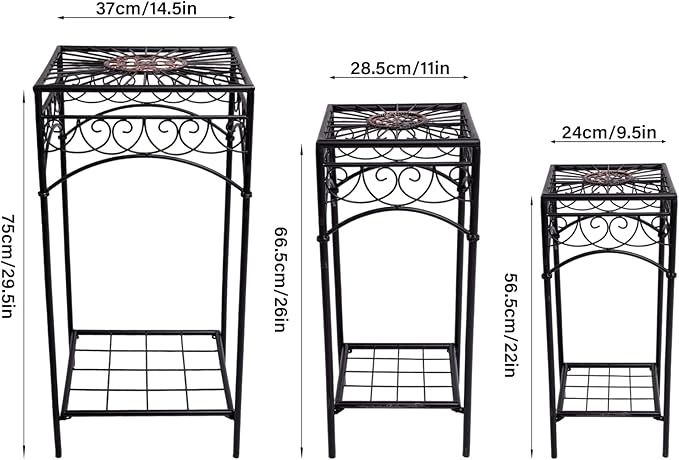 29.5-Inch Metal Indoor Plant Stands - 3-Piece Stylish Iron Plant Holder Set for Indoor & Outdoor Use - Durable Flower Pot Stands Perfect for Balcony, Patio, and Home Decoration plant stand set
