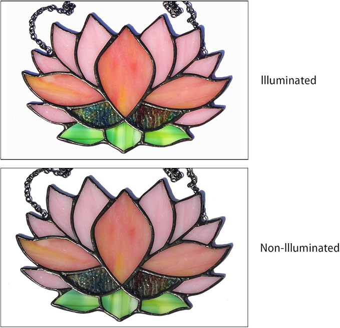 Lotus Flower Decor Stained Glass Window Hangings,Sun Catcher Gift for Mom Lotus Flower Decoration for Kitchen Livingroom,Birthday Gifts for Women