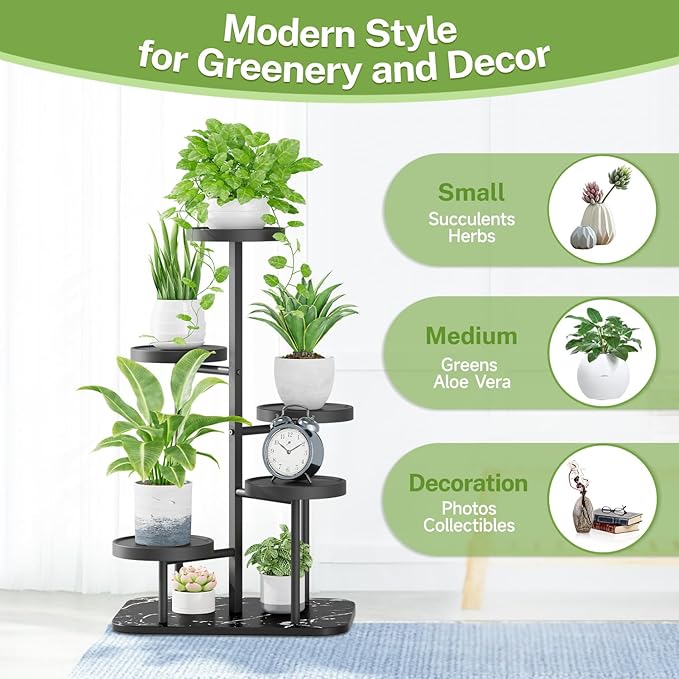 iDavosic.ly 5 Tier Plant Stand Indoor Outdoor, Tiered Corner Plant Stands for Multiple Plants, Metal Plastic Tall Plant Display Holder Flower Shelf for Patio Living Room Garden Balcony Bedroom, Black
