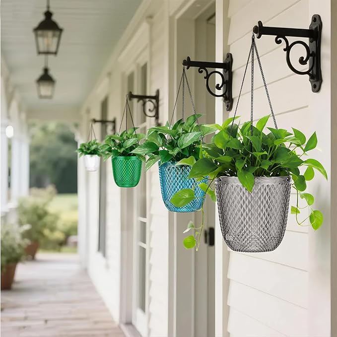 QCQHDU Self Watering Hanging Pots, 2 Pack 5.7 Inch Hanging Planters for Plants Indoor, Outdoor Flower Pots with Drainage Holes and 3 Hooks Chains for Garden Home (Gray)