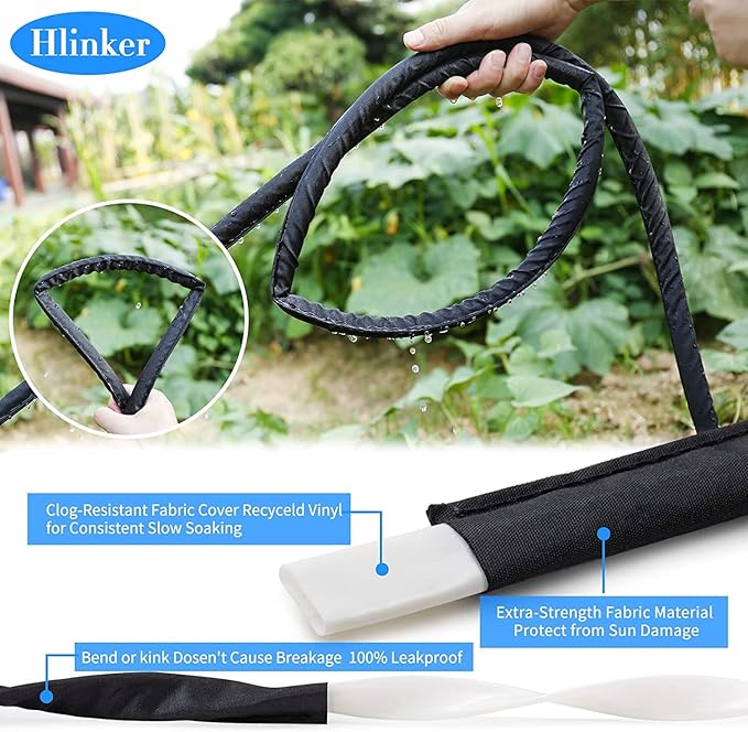 2025 Flat Soaker Hose 75 ft with Stake for Garden, Linkable Drip Hose Diy Automates Garden Irrigation System Saving 84% Water, Dual-layer Leak-free Design Water Hose with Holes