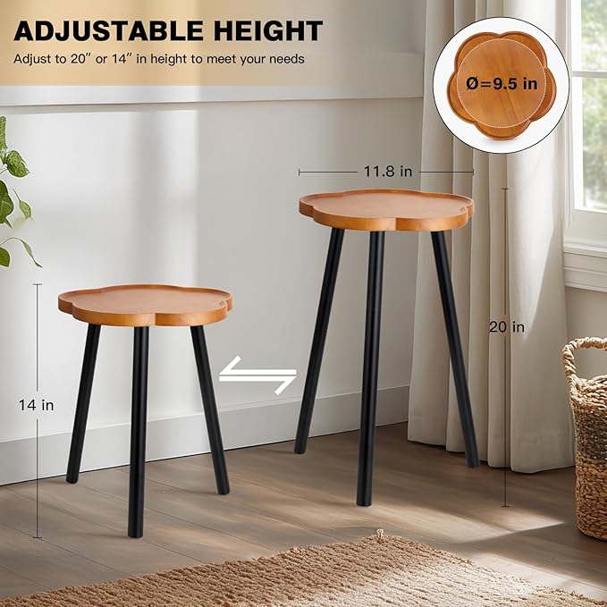 Plant Stand Indoor, Wood Plant Table Plant Holder with Raised Design,Heavy Duty Metal Flower Pot Stand, Mid Century Modern Home Decor Small Side End Table（Clr.2-Flower 20" H）