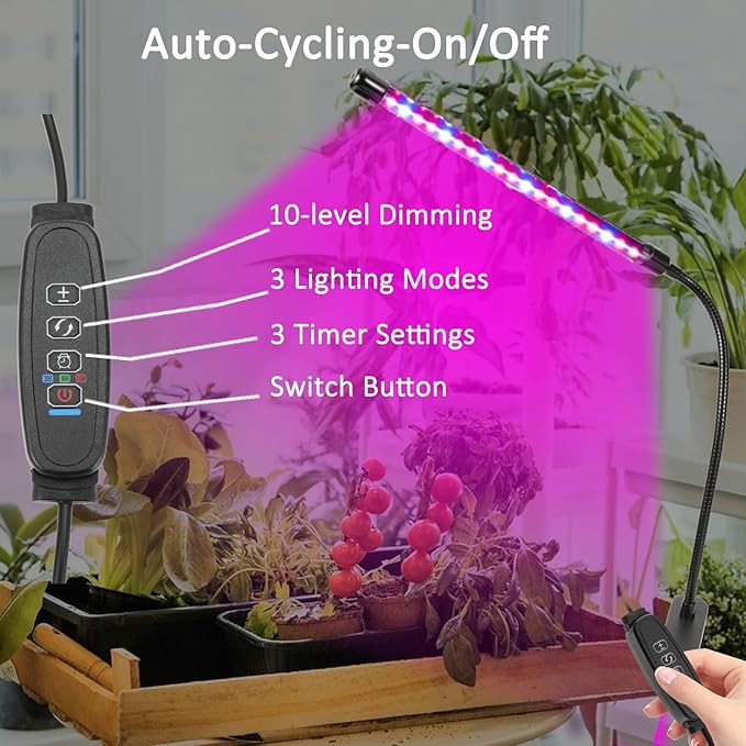 Clip On Grow Light for Indoor Plants,Full Spectrum Led Plant Grow Lights with Auto-Timer, Plant Growing Lamp for Seed Starting,Houseplants, Bonsai, Pot Plant,2 Lamp