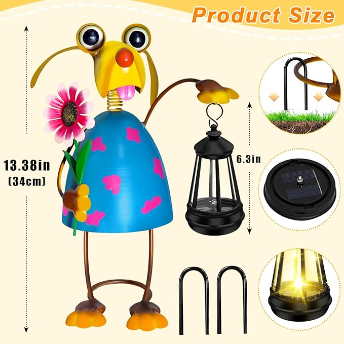 Solar Garden Lights Dog Statue with Solar Lantern Lights,13.38 inch Garden Lawn Decoration,Birthday Gifts for Women Grandma,Gardening Gifts Decorative Stakes for Yard,Patio,Porch, Christmas