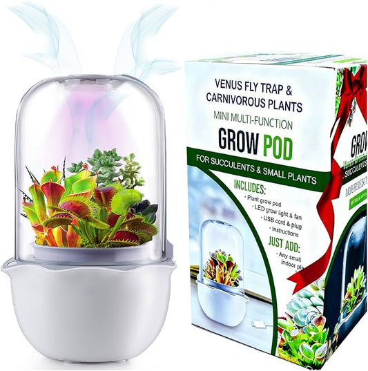 Smart Venus Fly Trap Terrarium Pot with Timer and Fan,Carnivorous Plant Pot with Grow Light,Terrarium Kit for Butterwort,Christmas Birthday Gifts for Women Garden Lover (No Plant)