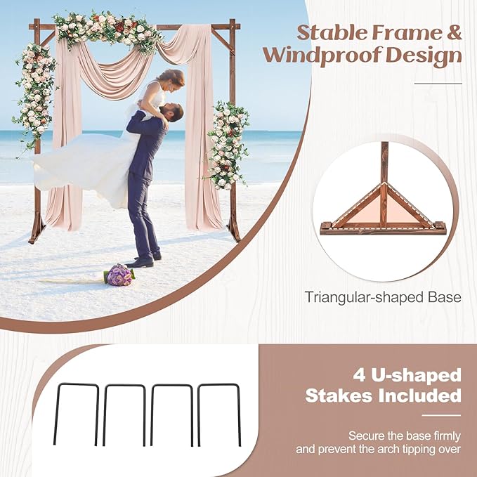 S AFSTAR 7.2FT Square Wedding Arch Frame Wooden, Balloon Floral Arch Stand W/Triangular-Shaped Base, 4 U-Shaped Stakes, Indoor Outdoor Wood Arbor Backdrop Stand for Wedding Ceremony Party