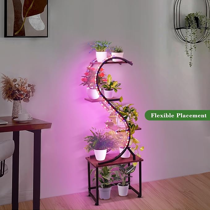 Plant Stand Indoor with Grow Lights - No Visible Cords, 43" Tall Plant Shelf Indoor, 4 Tiered Corner Plant Stands for Indoor Plants, Metal Flower Display Shelves, Lighted Plant Rack for Home Decor