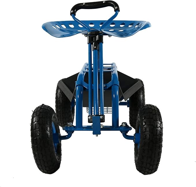 Sunnydaze Garden Seat with Wheels - Rolling Gardening Seat - Garden Stool on Wheels with Adjustable Handle and Utility Tray - Blue