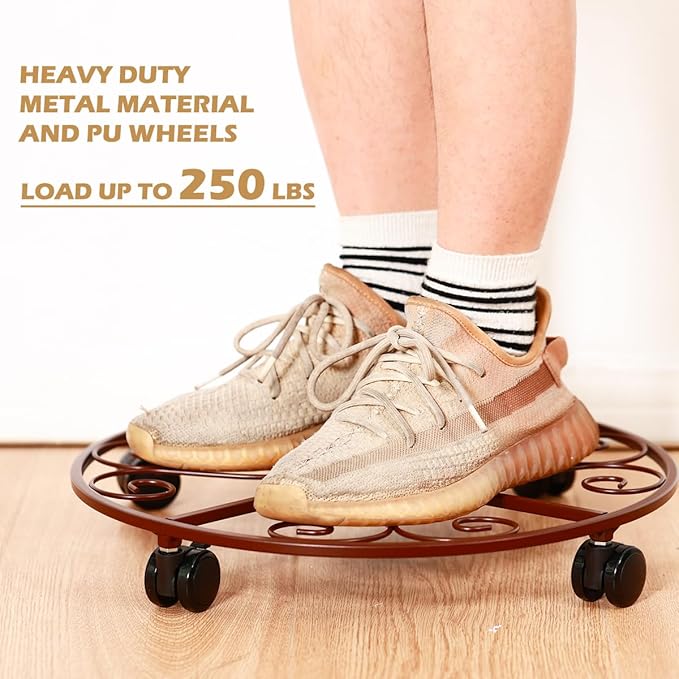 5 Pack Plant Caddy with Wheels Heavy Duty 13.5 Inch Metal Plant Stand on Wheels Plant dolly Rolling Plant Stand Plant Roller with Casters for Indoor and Outdoor with Plant Saucers, Bronze