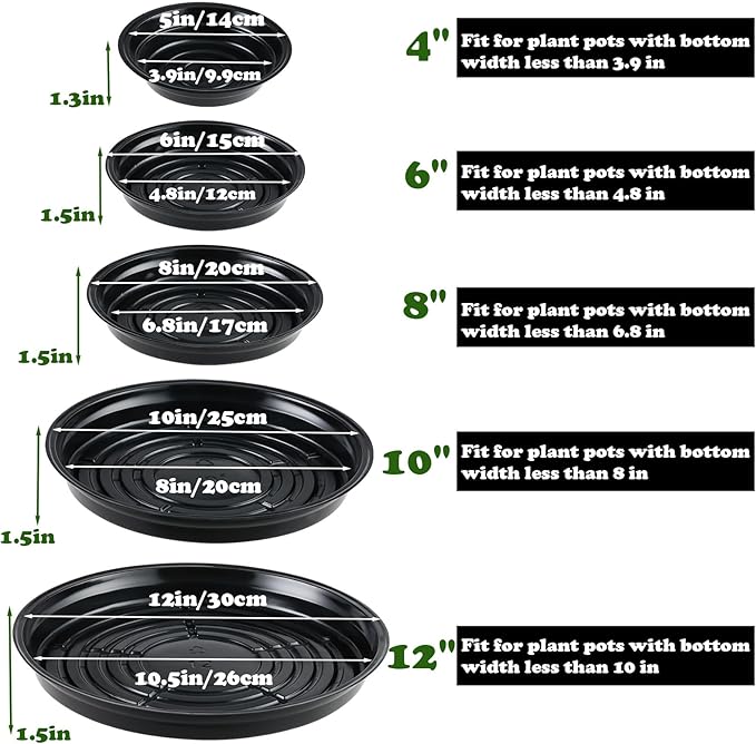 20 Packs 12 Inches Large Black Plant Saucers for Indoor Outdoor Use Heavy Duty Plastic Plant Trays for Planter Bulk Flower Pot Drip Trays to Catch Water, 4 to 20 Inch