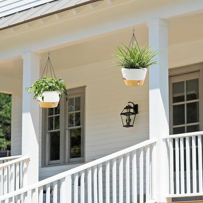 ZMTECH 12 Inch Hanging Planters for Indoor, 2 Pack Large Hanging Plant Pot with Visible Water Level and Chain, Self Watering Hanging Flower Pot for Outdoor Garden Porch(12Inch, White)