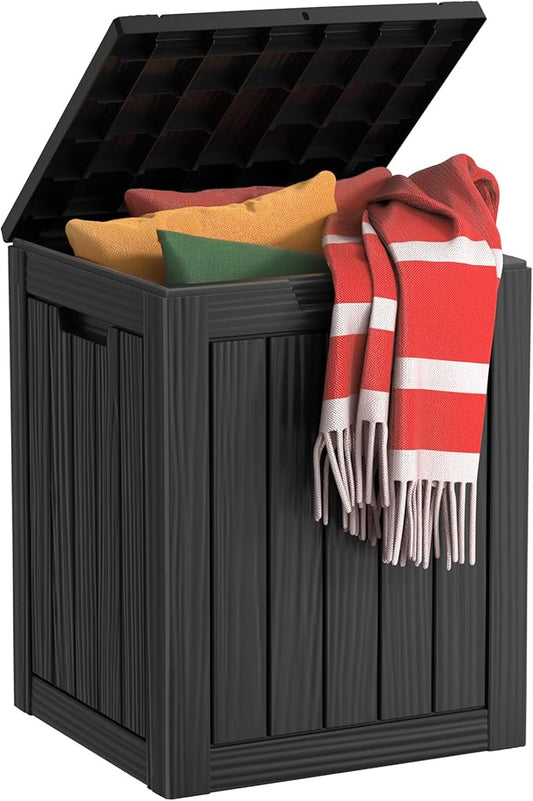 EasyUp 28 Gallon Outdoor Storage Box, Resin Waterproof UV-Resistant Deck Box, Reinforced Stability for Patio, Garden, and Poolside, Striped Black