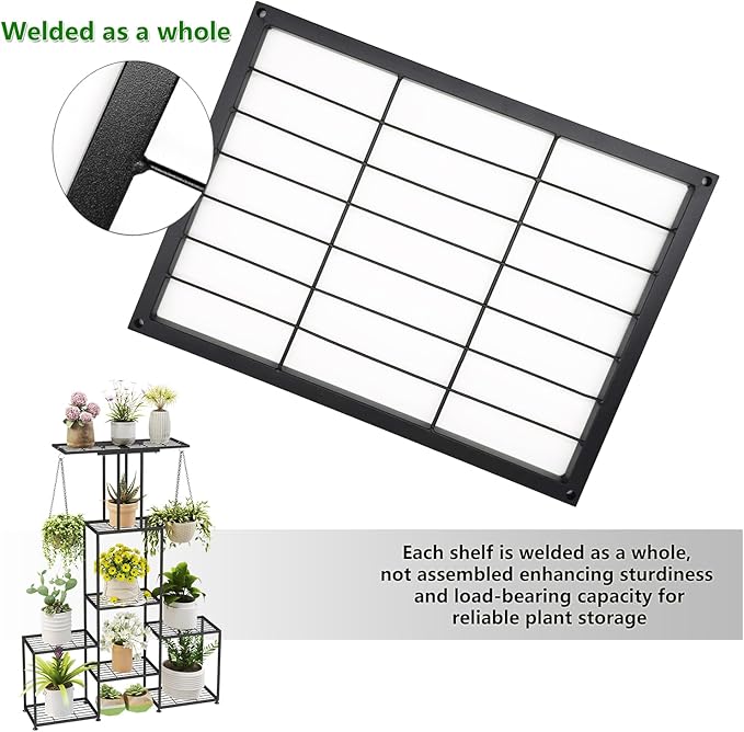 Plant Stand Indoor Outdoor, Metal 6 Tier Tall Hanging Plant Shelf for Multiple Flower Planter Large Heavy Duty Ladder Plant Holder for Garden, Black (y-202)