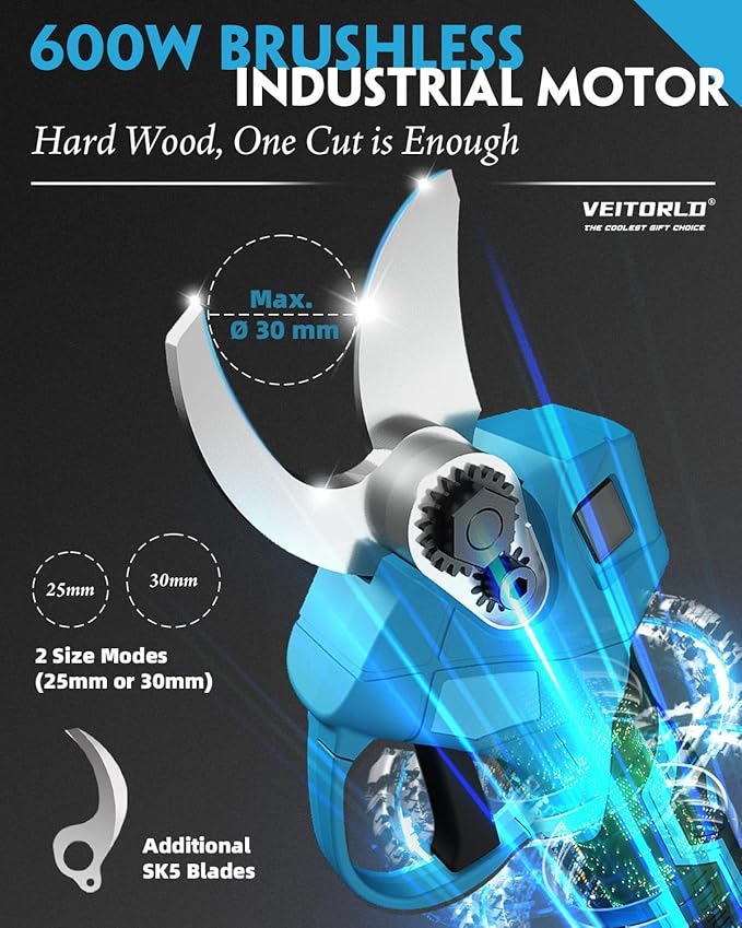 Electric Pruning Shears, 1.2" Cutting Diameter Portable Cordless Pruner with 2 * 2.0Ah Rechargeable Batteries & SK5 Blades, Garden Pruning Tool for Tree Branches, Gifts for Men Dad Him Christmas