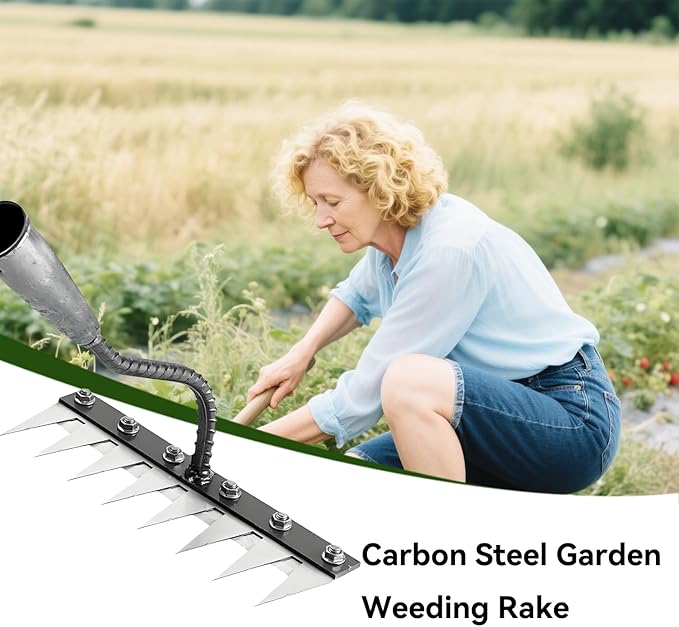 Garden Iron Weeding Rake, 5/6/7/8 Teeth Weed Puller Tool, Detachable Gardening Hand Iron rake 2.0, Carbon Steel Garden Weeder Puller Tool for Gardening, Backyard (6 Teeth)
