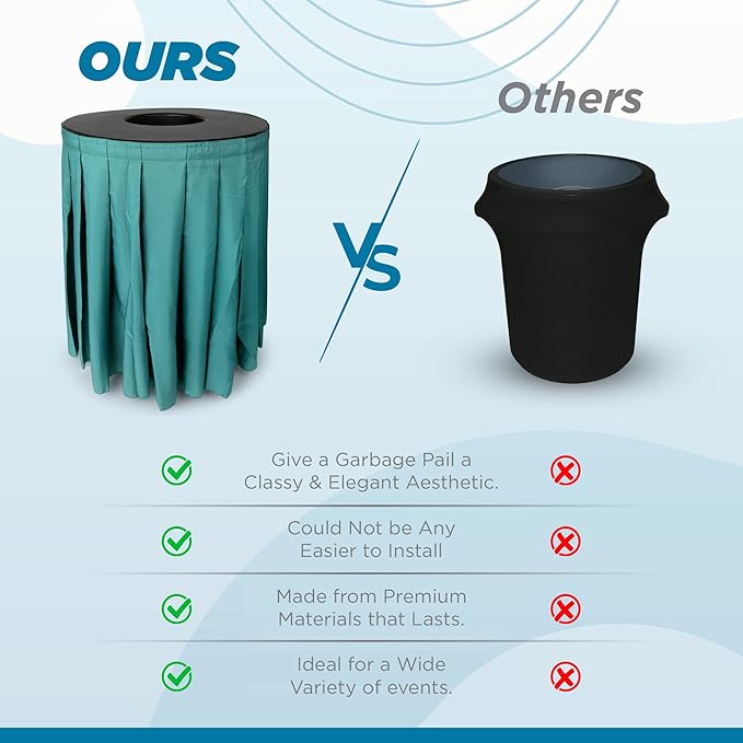 Black Trash Can Topper Cover With Solid Pleated Skirt | Designed to Fit 32 & 35 Gallon Trash Cans | Elegant Party Supplies for Weddings, Banquets, Birthday Parties & More (Black Top Green Skirt)