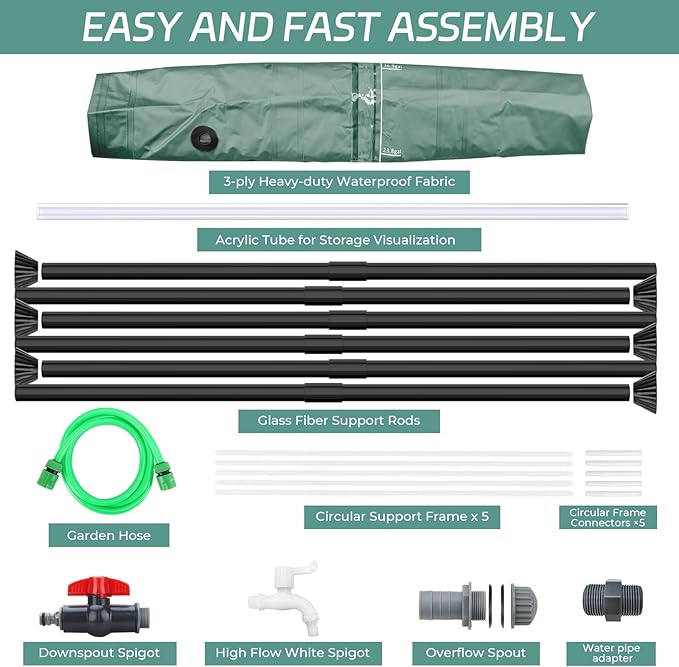 Rain Barrels to Collect Rainwater from Gutter - Rain Collection Barrel Water Barrel Rainwater Collection System Collapsible Rain Barrel Include Filter Two Spigots and Overflow Kit (66 Gallon, Green)