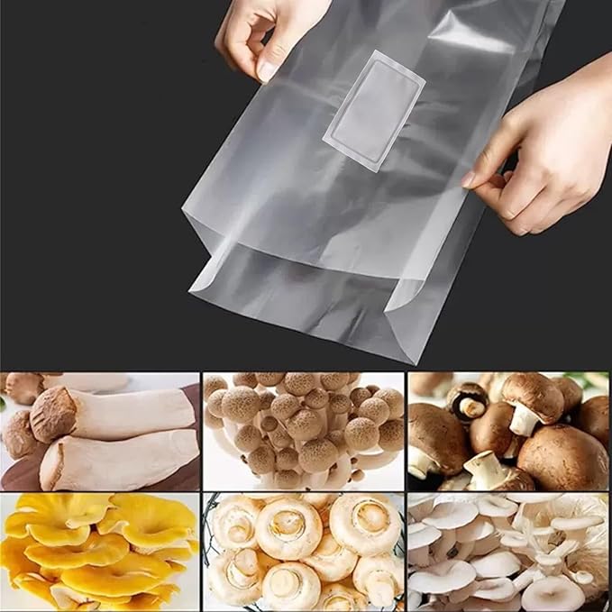 Sealable Mushroom Grow Bags with 0.2 Micron Filter,10''x5.5''x24'',0.08mm/3.15mil Thick PP,Extra Large Size Transparent Cultivation Bags for Commercial & Home Use (25PCS)