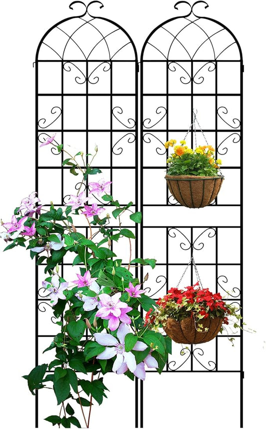 LZRS 2 Pack 83x20in Rustic Iron Arch Decoration Garden Trellis with Black Metal Coating – Perfect for Supporting Climbing Plants Outdoor, Roses, Vines, Flowers, and Vegetables.