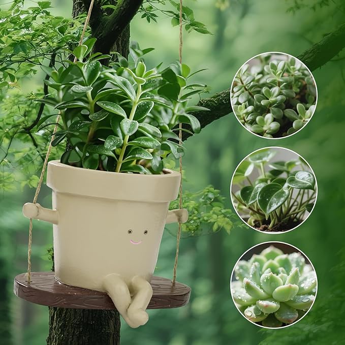 Hanging Planters for Indoor Plants Swing Face Plant Pot Cute Resin Head Planters Without Hole Indoor Plant Holder for Succulents, Unique Sitting Sway Pots Gift Ideas for Mother (Style-B)