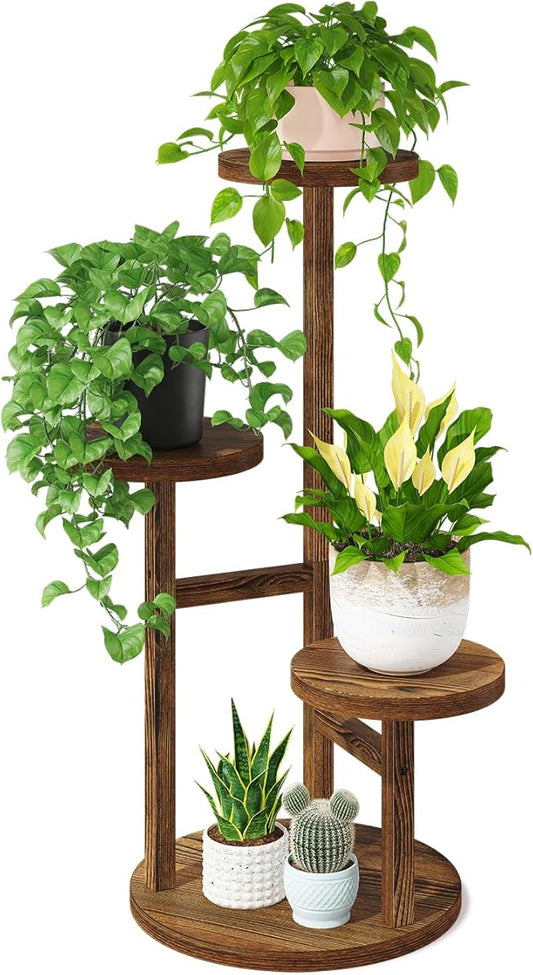 LASZOLA Black 3 Tiered Wooden Plant Stand Indoor with Heavy Duty Planter, Large Multiple Level Vertical Flower Rack for Narrow Corner, Sturdy Rustic Shelving Organizer Holder for Modern House Bathroom