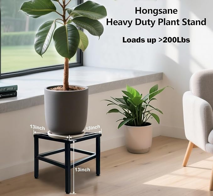 Plant Stand Indoor Outdoor,13 Inch Metal Plant Stands Riser,Heavy Duty Wrought Iron T Pedestal Holders for Large Flower Pot,Outside Rust-Proof Black Flower Display Shelf for Patio,1-Pack